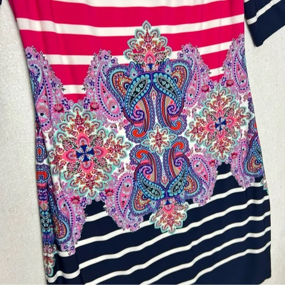 Eliza J Pink Multi Floral Paisley Strip Women’s Shift Knee Length Dress Size 4 - Picture 3 of 9